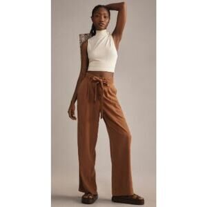 Cloth & Stone Brown Tencel Relaxed Boho Pant, Tie Belt, Rolled Ankle Size XS